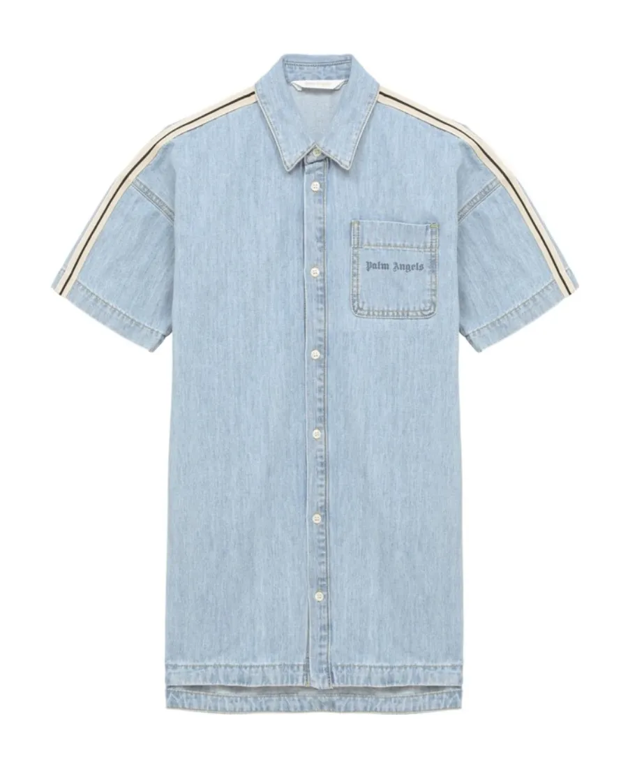 Stripe-Detailed Logo Printed Denim Dress