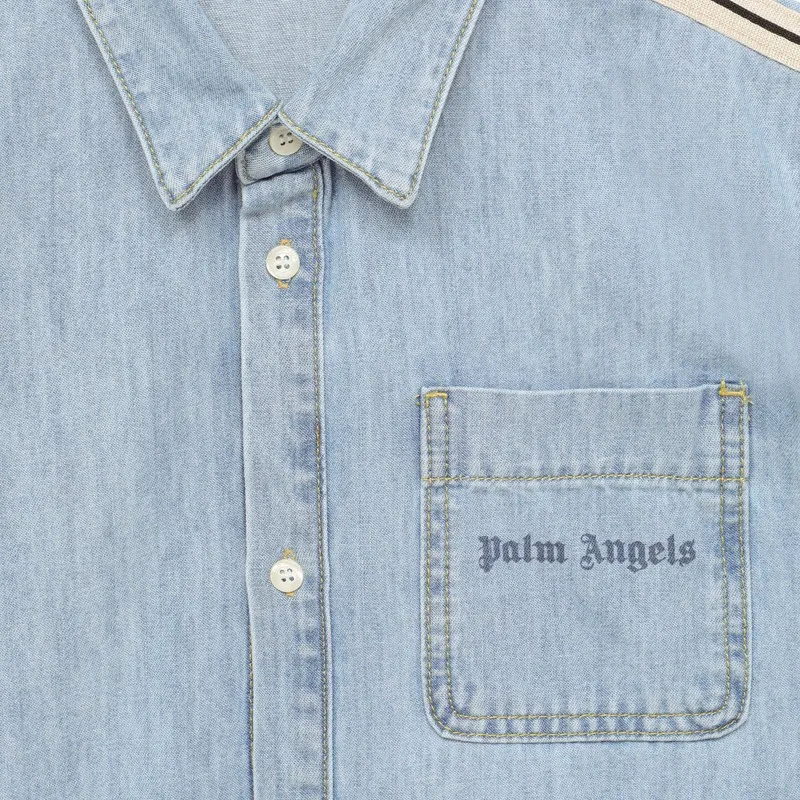 Stripe-Detailed Logo Printed Denim Dress