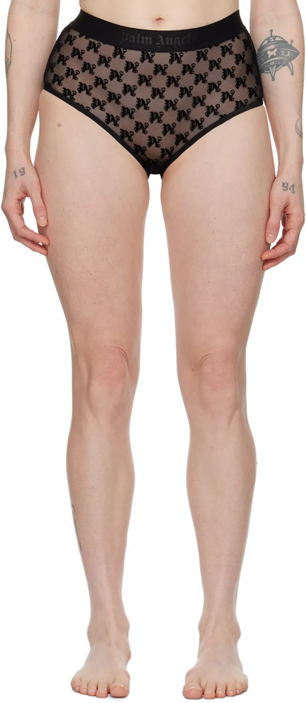 Monogram Pattern High-Waist Lace Briefs