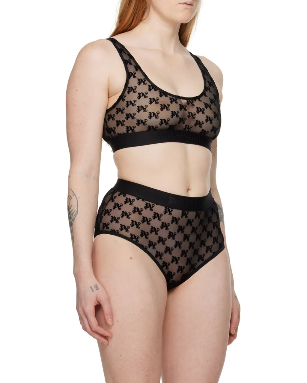 Monogram Pattern Scoop Neck Lace Bra