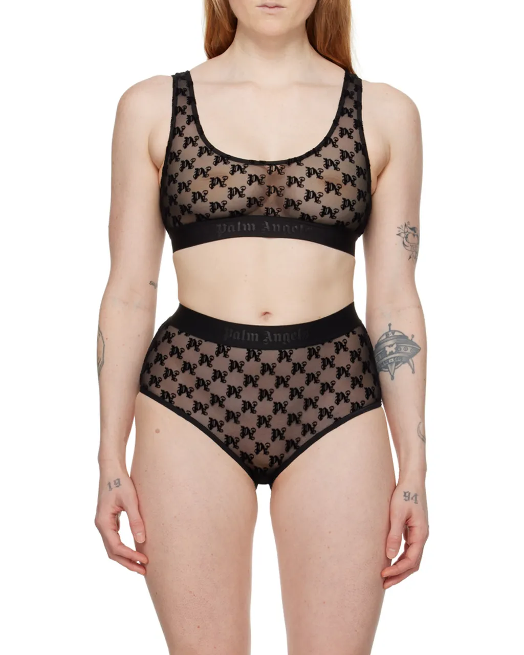 Monogram Pattern Scoop Neck Lace Bra
