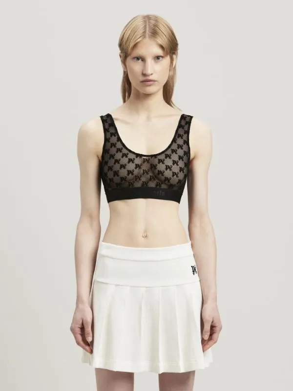 Monogram Pattern Scoop Neck Lace Bra