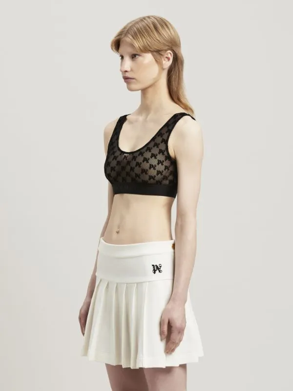 Monogram Pattern Scoop Neck Lace Bra