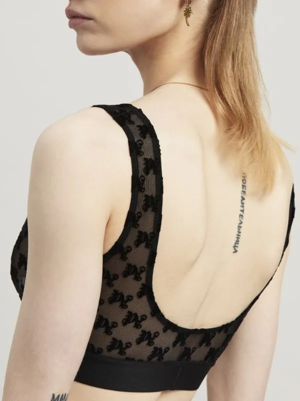 Monogram Pattern Scoop Neck Lace Bra