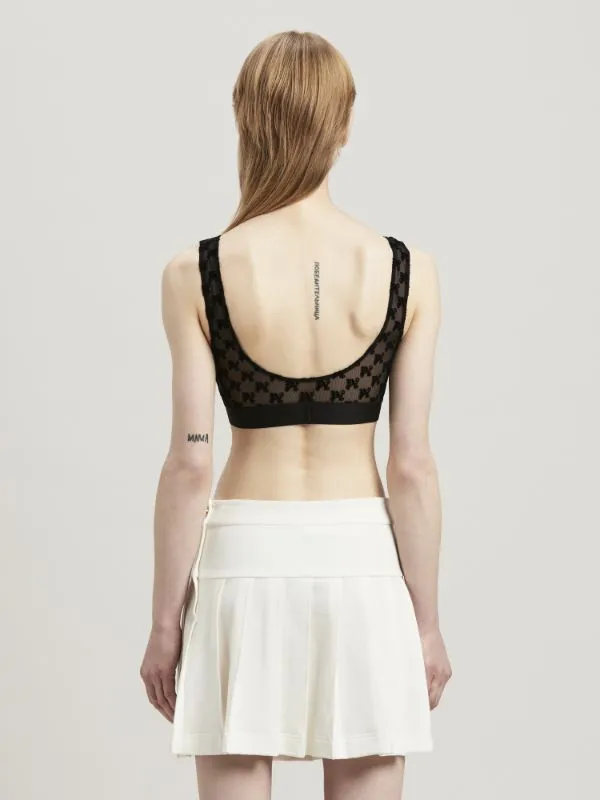 Monogram Pattern Scoop Neck Lace Bra
