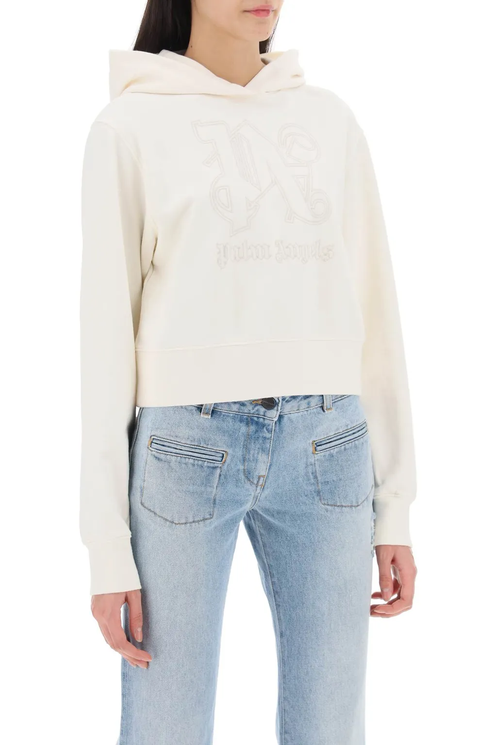 Monogram Embroidered Cropped Hoodie