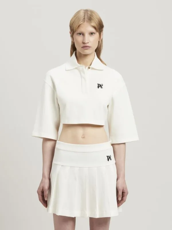 Monogram Embroidered Cropped Polo Shirt