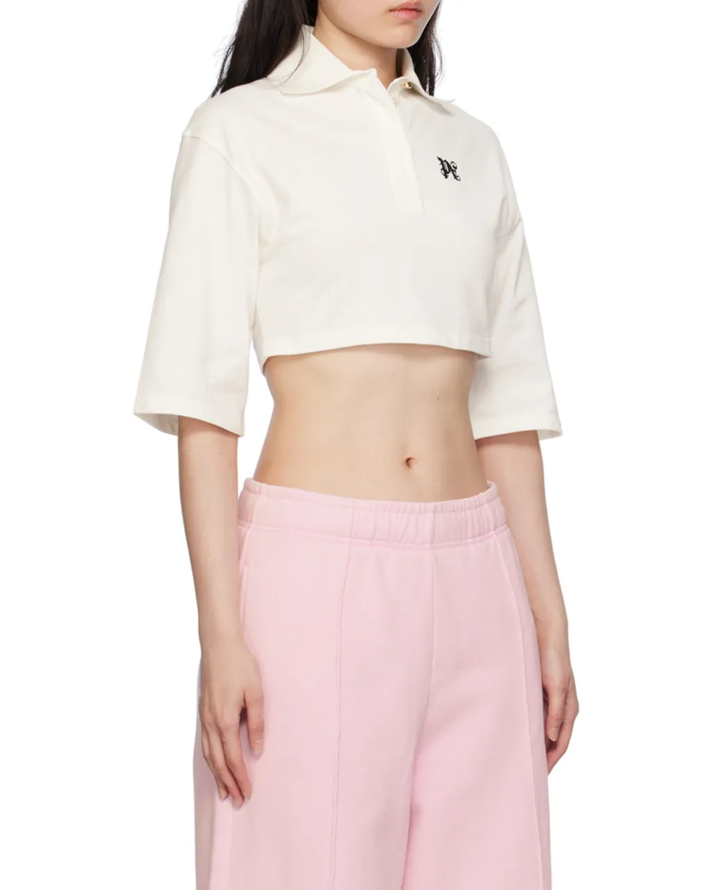 Monogram Embroidered Cropped Polo Shirt