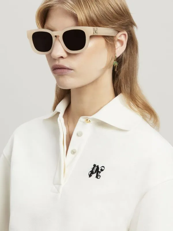 Monogram Embroidered Cropped Polo Shirt