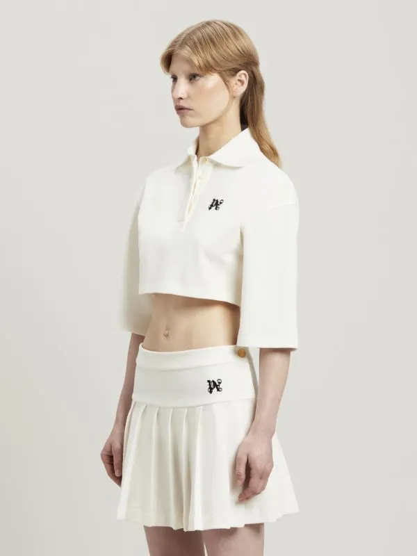 Monogram Embroidered Cropped Polo Shirt