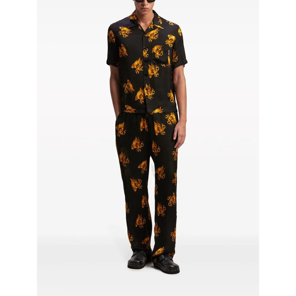 Burning Logo-Printed Drawstring Trousers