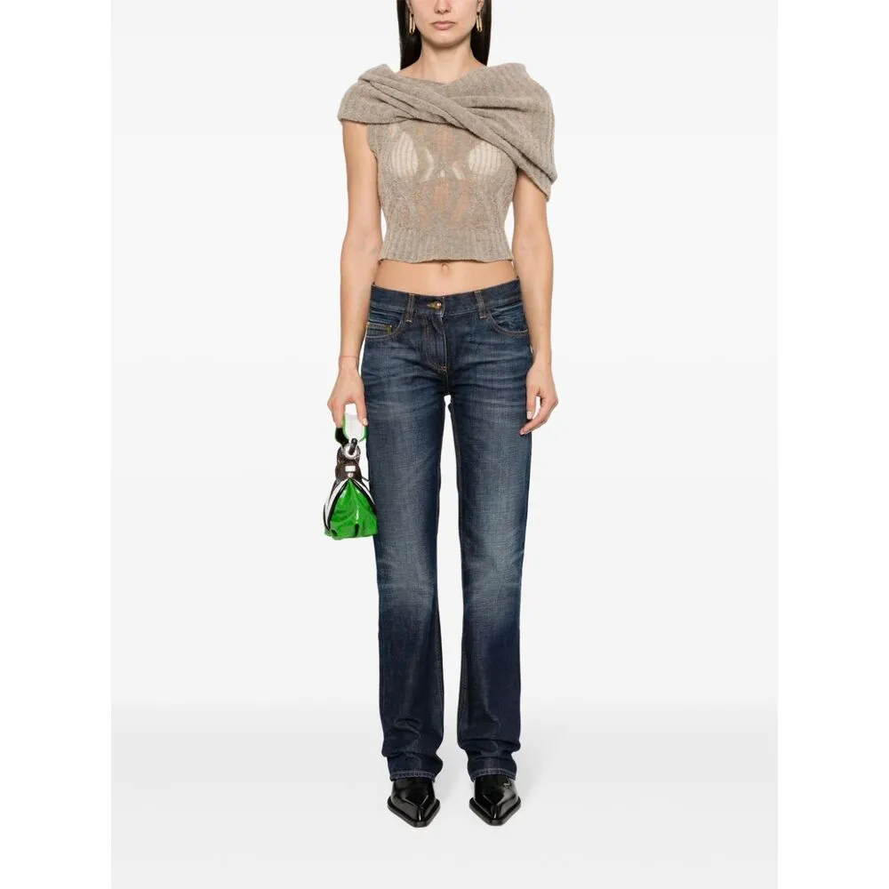 Logo-Embroidered Whiskering Effect Jeans
