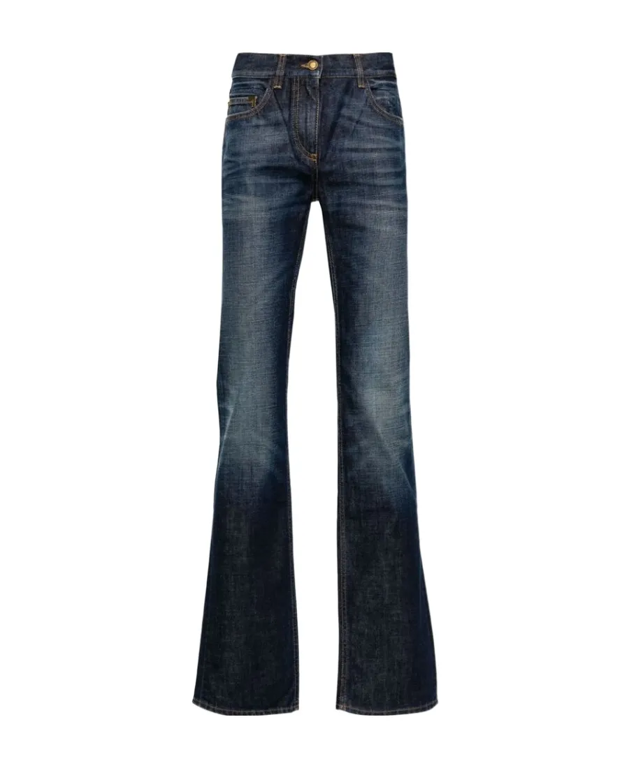 Logo-Embroidered Whiskering Effect Jeans