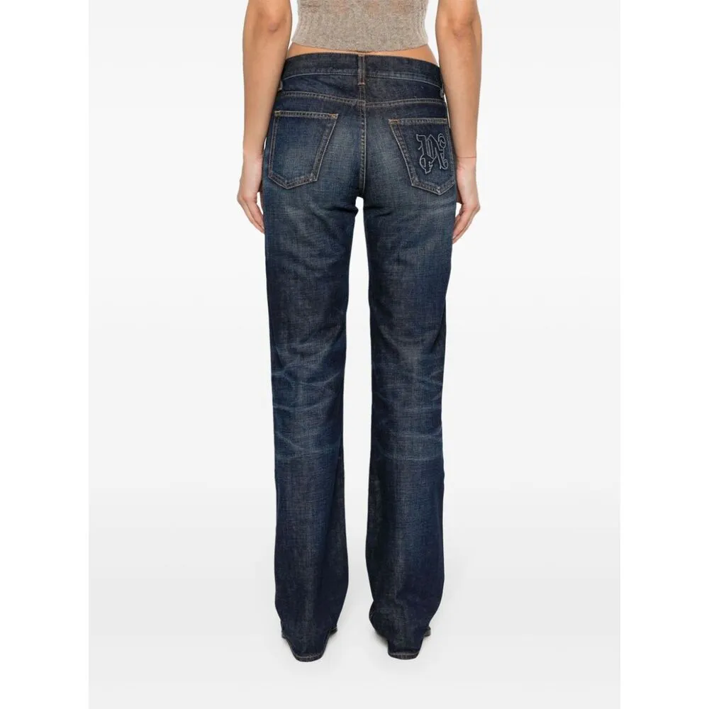 Logo-Embroidered Whiskering Effect Jeans