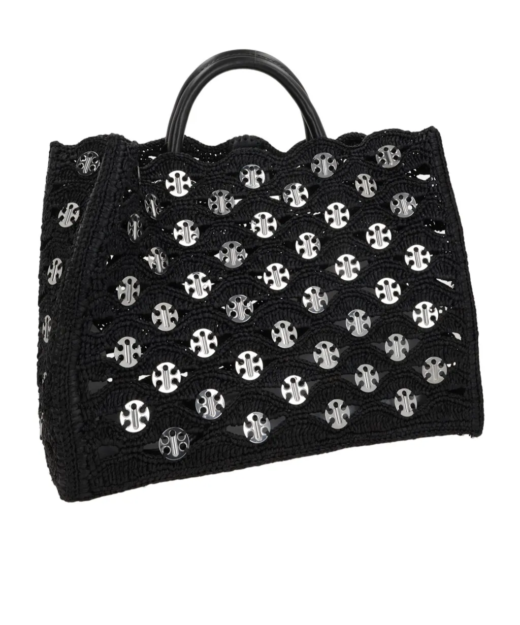 Disc Detailed Woven Tote Bag