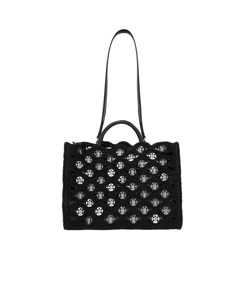 Disc Detailed Woven Tote Bag