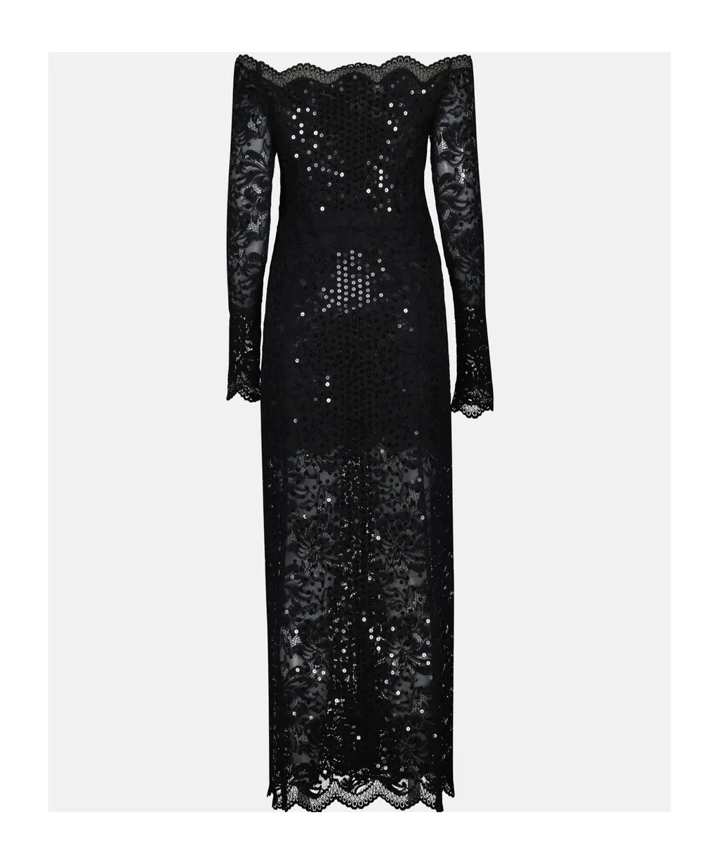Sequin-Embroidered Lace Long Dress