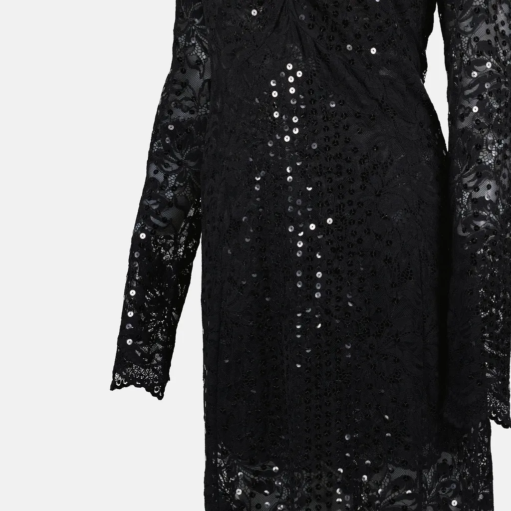 Sequin-Embroidered Lace Long Dress