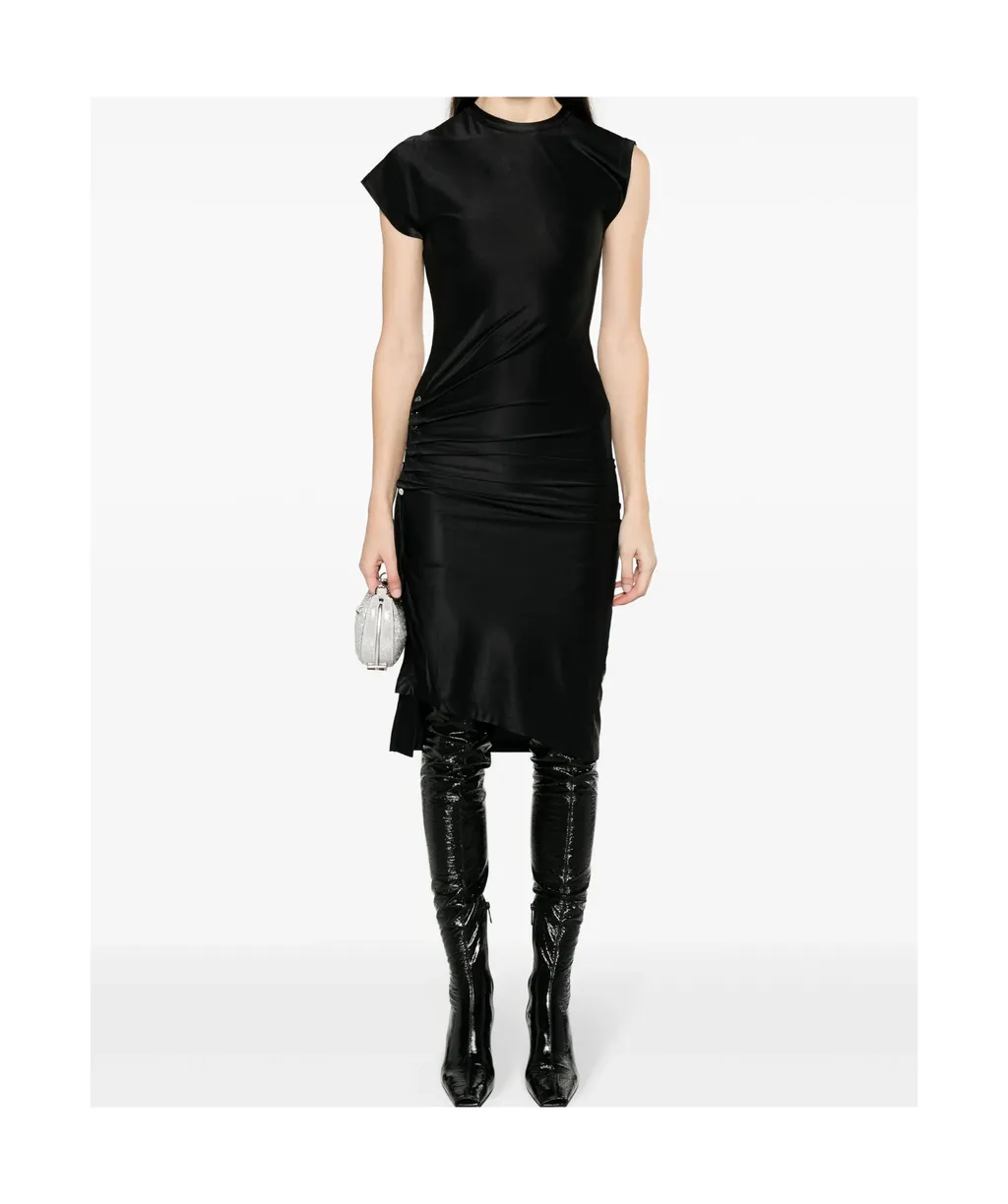 Gathered Satin Midi Dress