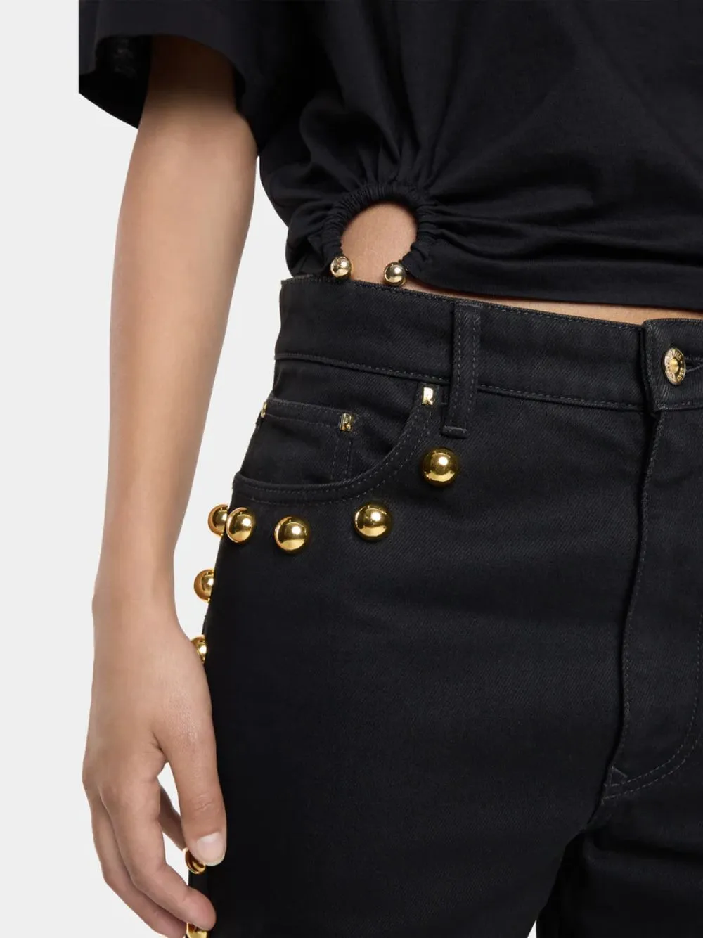Stud Embellished Straight Leg Jeans