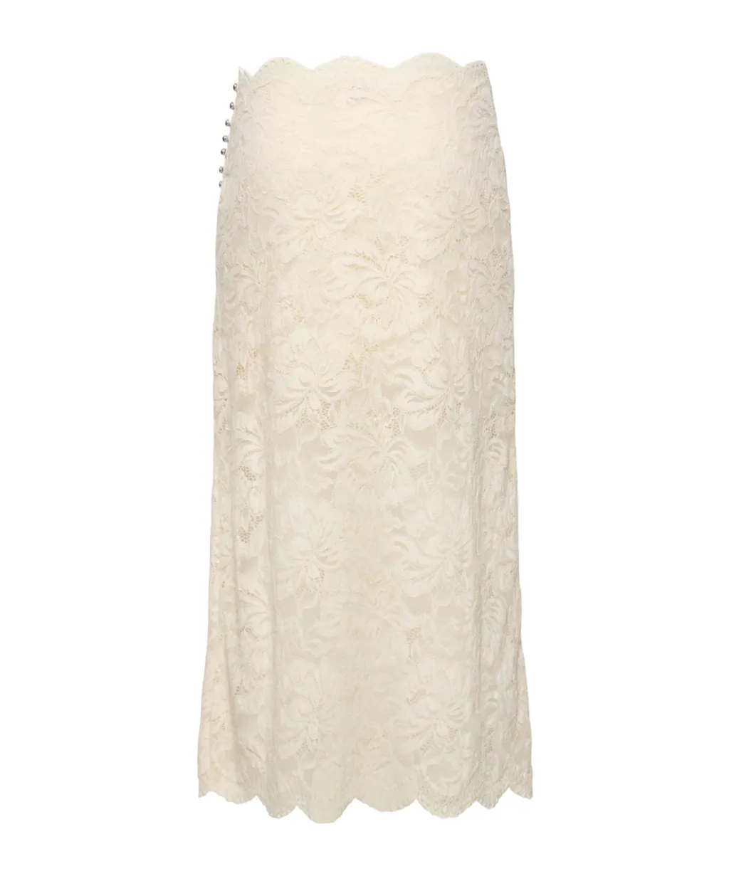 High-Waist Floral Lace Midi Skirt