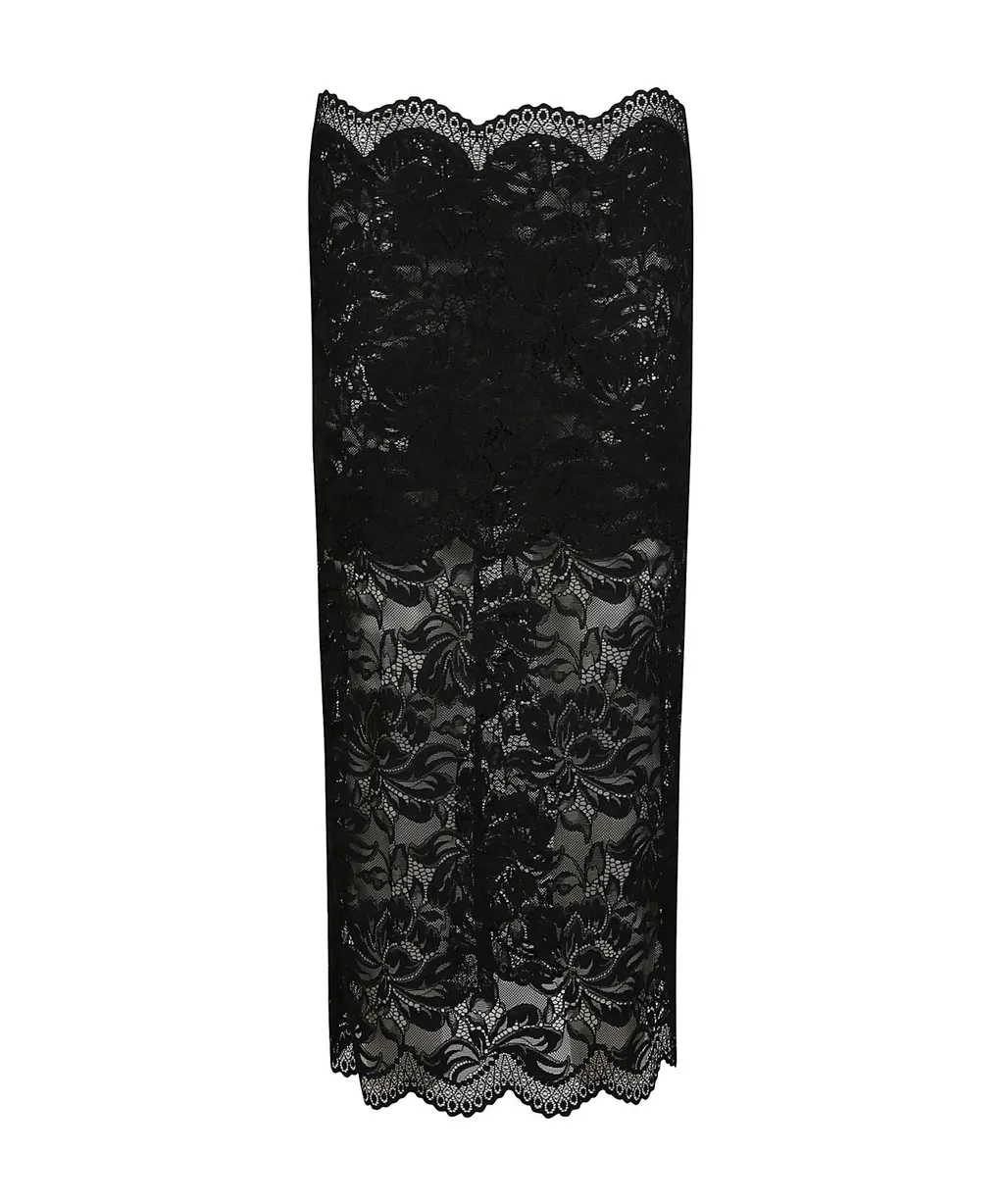 High-Waist Floral Lace Midi Skirt