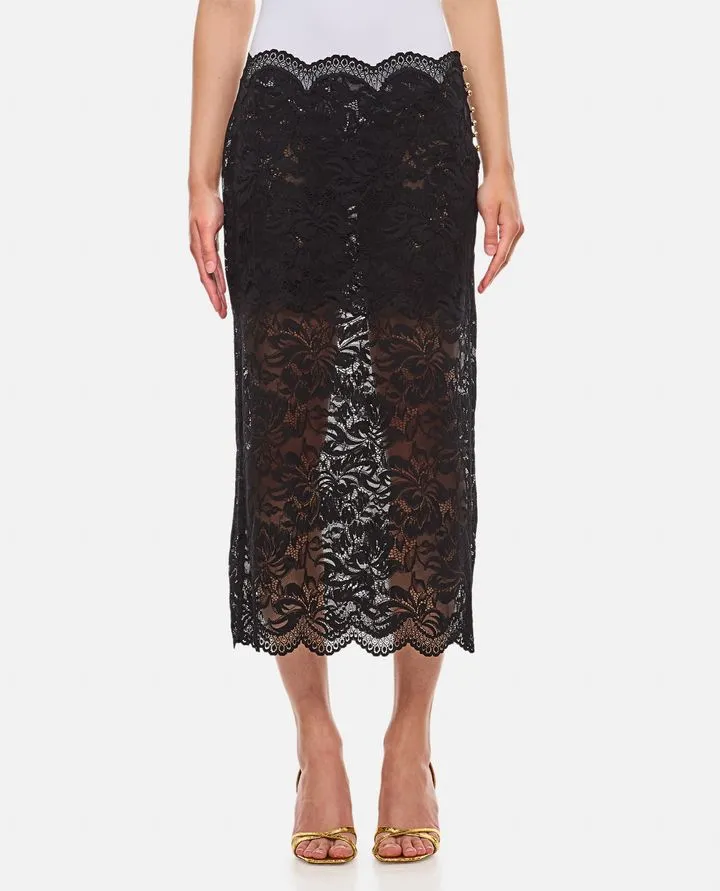High-Waist Floral Lace Midi Skirt