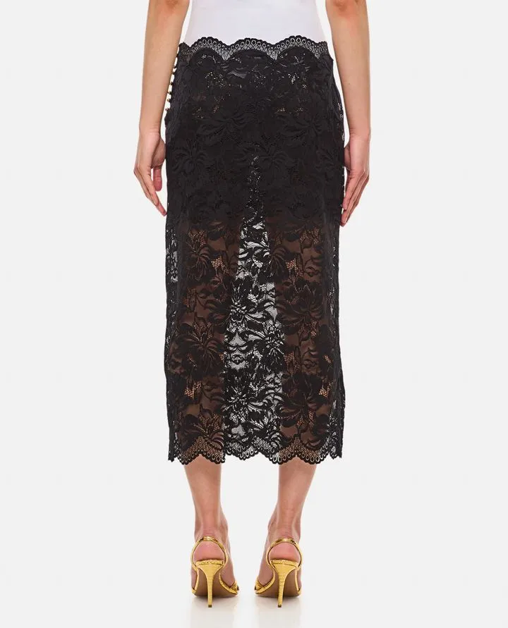 High-Waist Floral Lace Midi Skirt