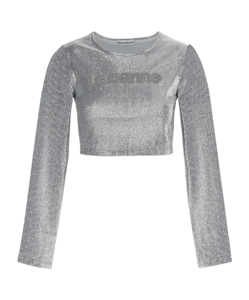 Logo Embellished Crewneck Cropped Top