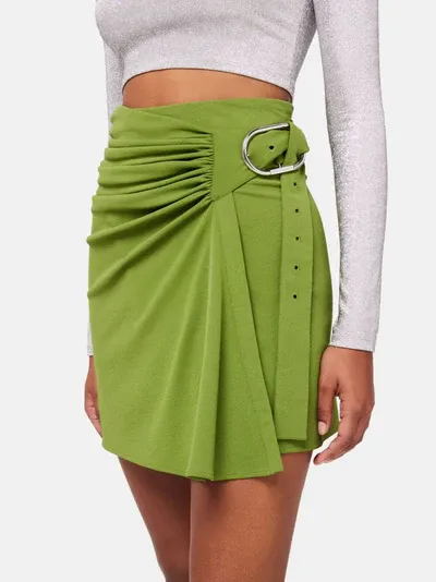 Ruched Detailed Belted Mini Skirt