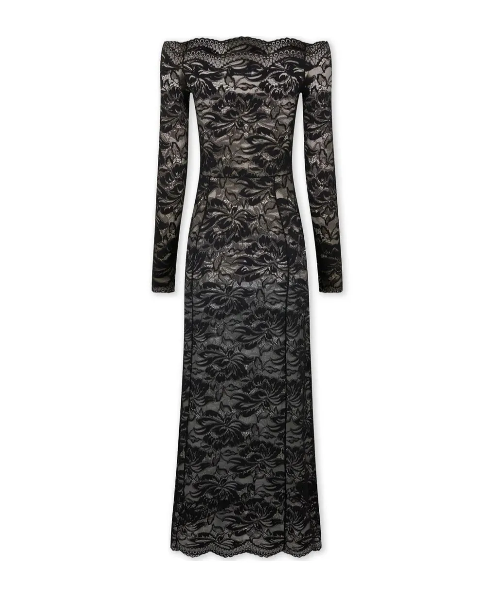 Bardot Collar Laced Long Dress