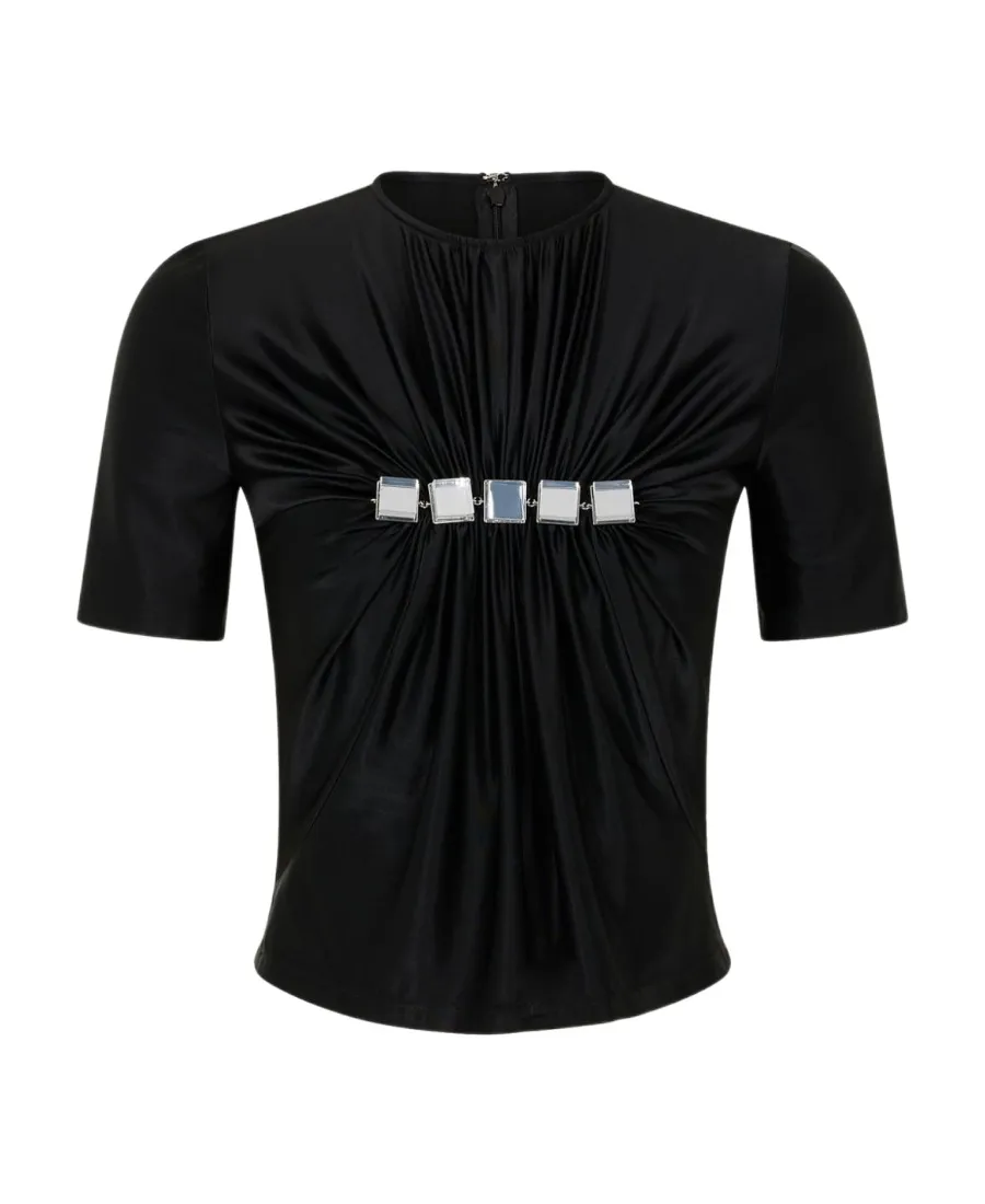 Embellished Draped Mock Neck Top