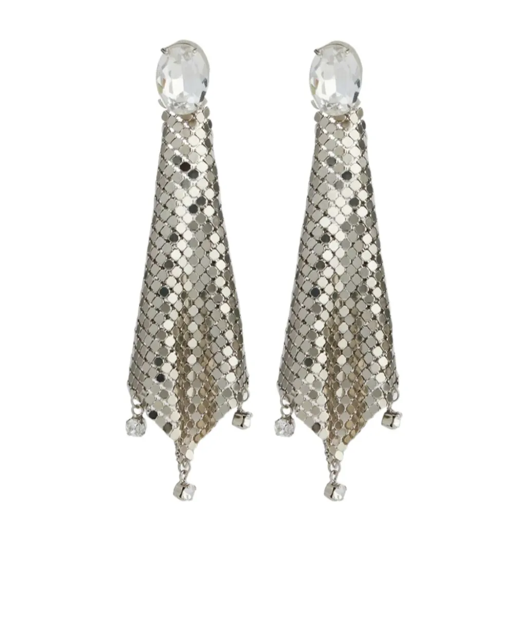 Crystal-Embellished Chainmail Drop Earrings