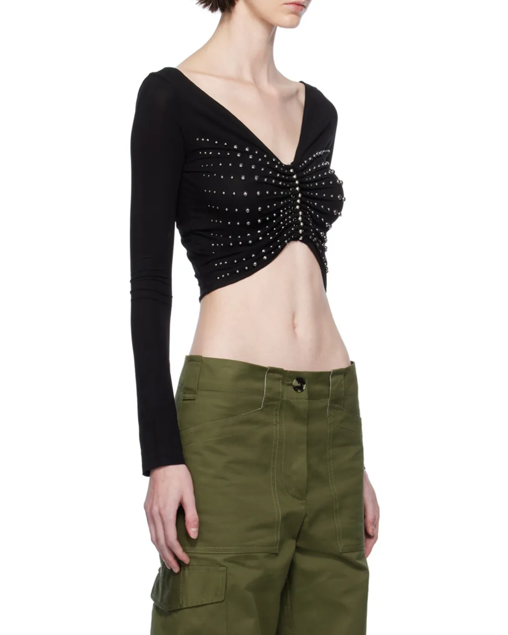 Embellished Cropped Long-Sleeve Top