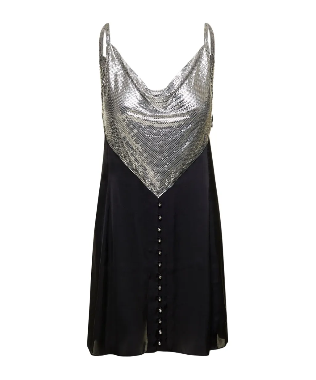 Chainmail Panelled Cowl-Neck Mini Dress