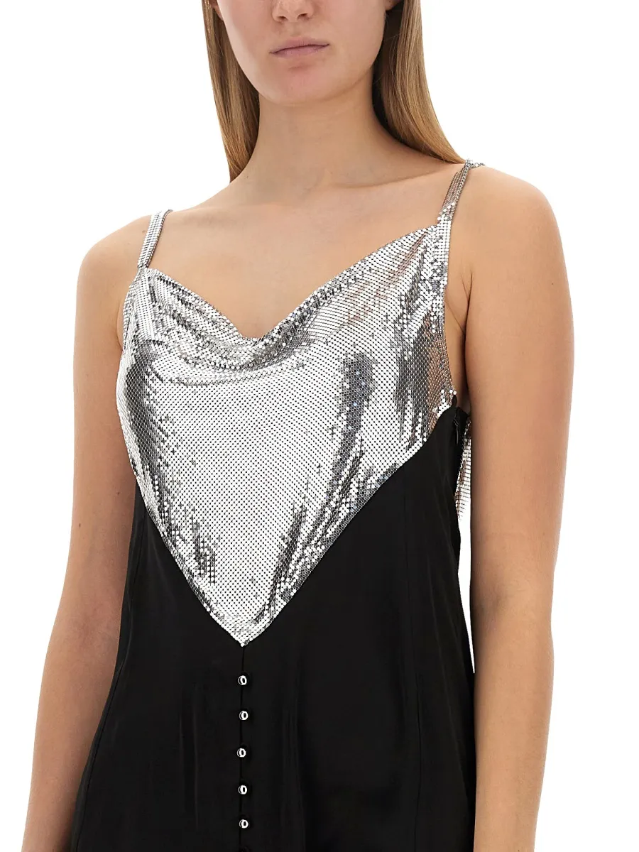Chainmail Panelled Cowl-Neck Mini Dress