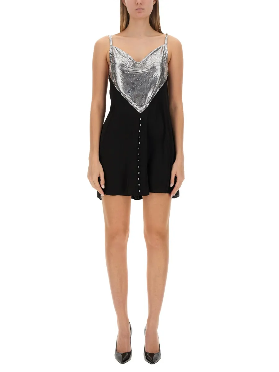 Chainmail Panelled Cowl-Neck Mini Dress