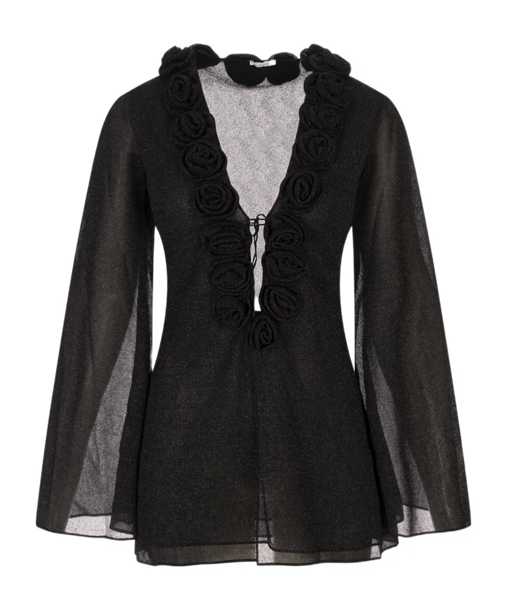 Self-Lacing V-Neck Long Sleeve Mini Dress