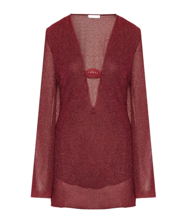 Shell-Detail Flared-Sleeve Mini Dress