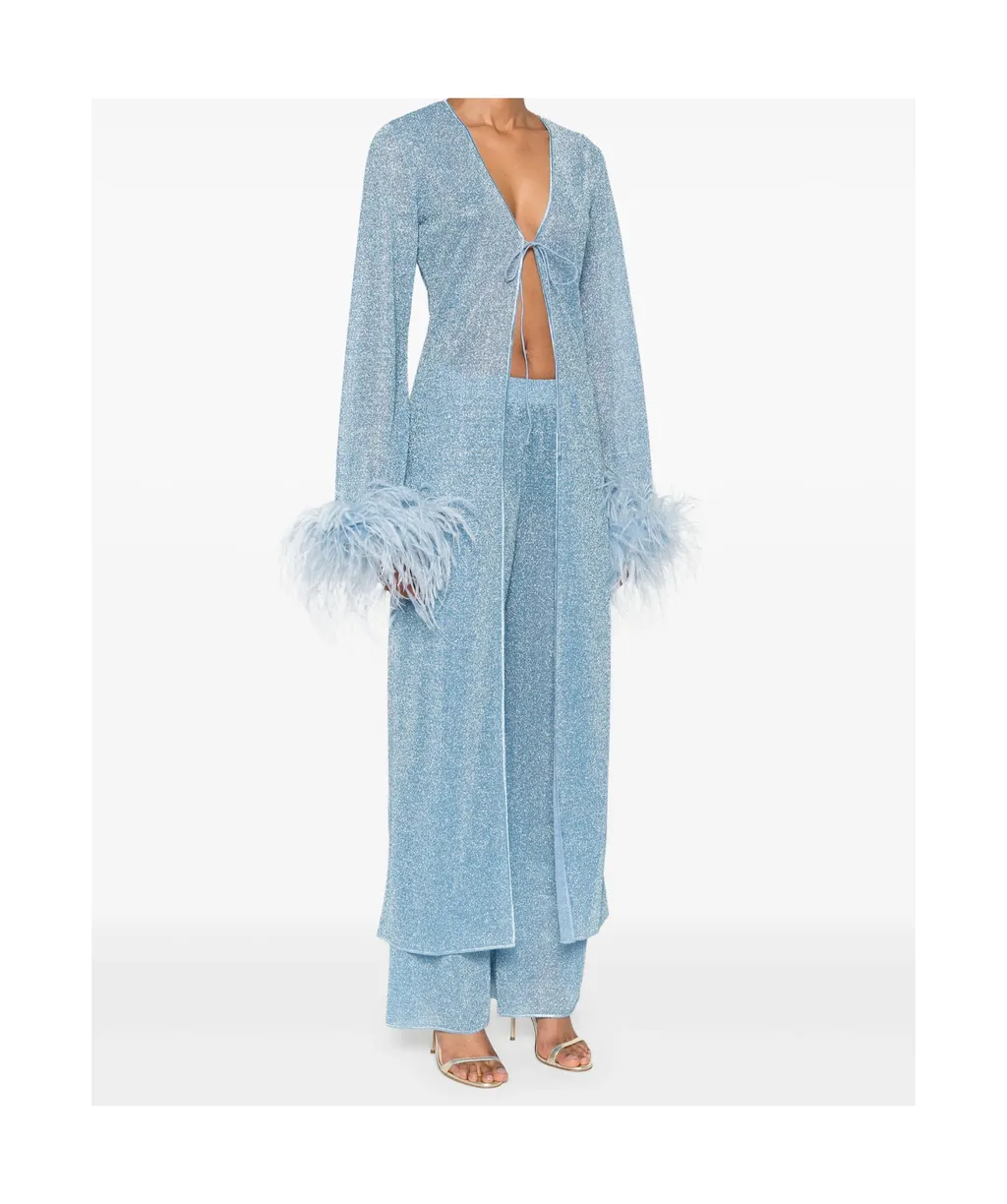 Feather-Trimmed Maxi Cardigan