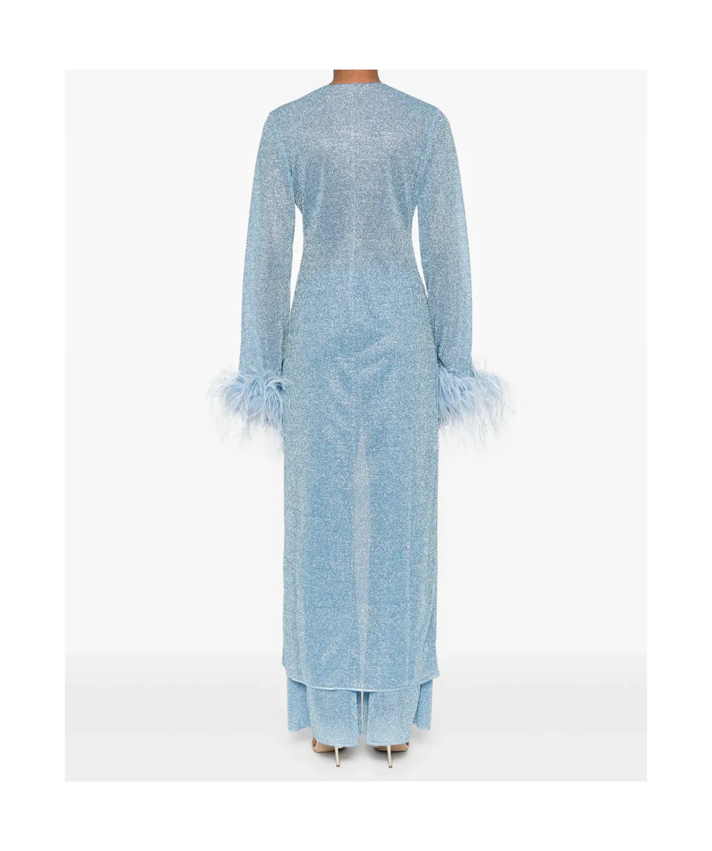 Feather-Trimmed Maxi Cardigan
