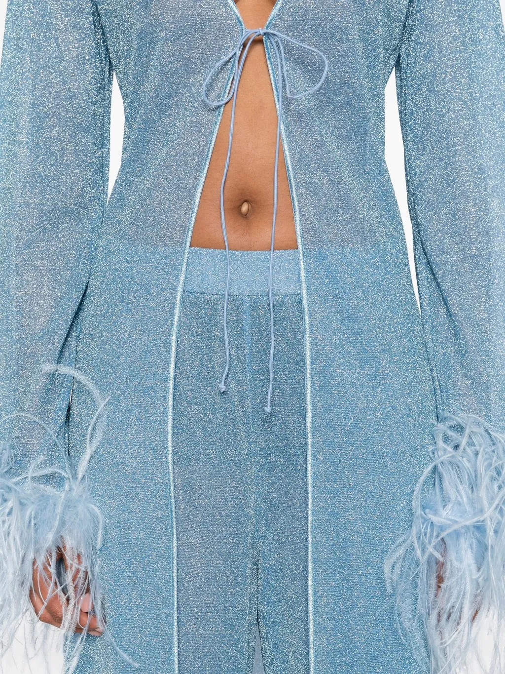 Feather-Trimmed Maxi Cardigan