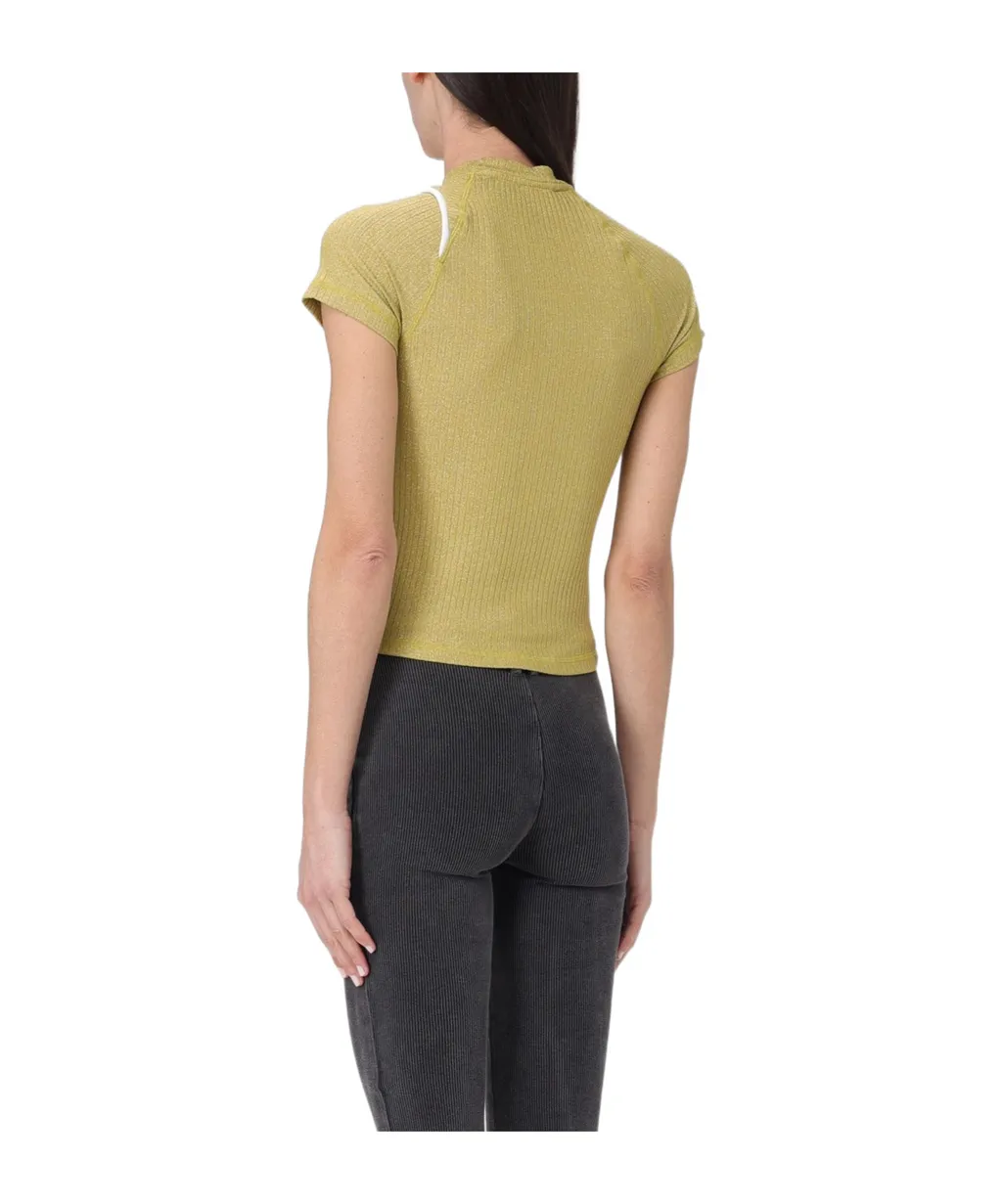 Logo-Printed Lurex-Detailed Ribbed-Knit Top