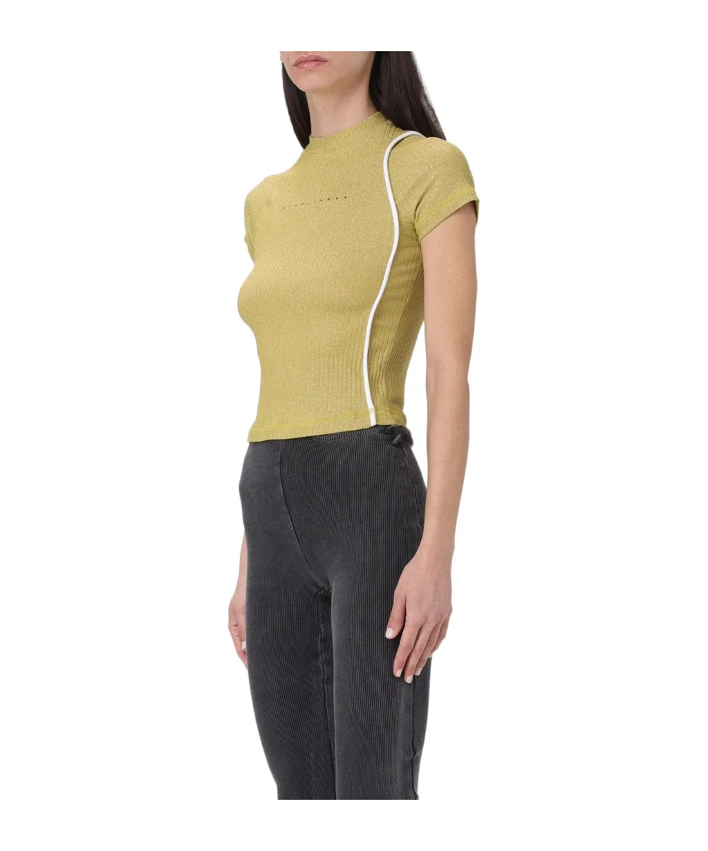 Logo-Printed Lurex-Detailed Ribbed-Knit Top