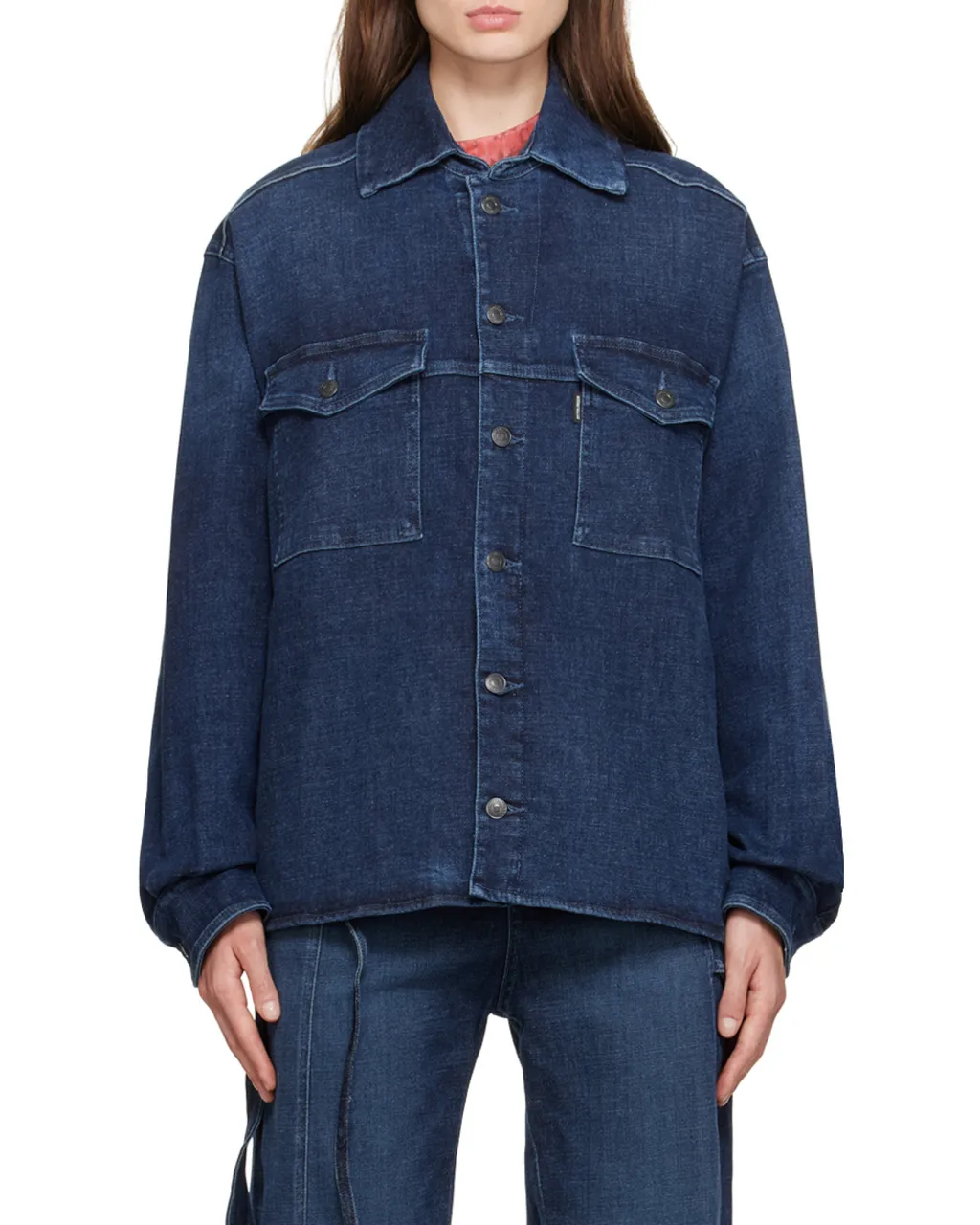 Square-Neck Long-Sleeved Denim Shirt