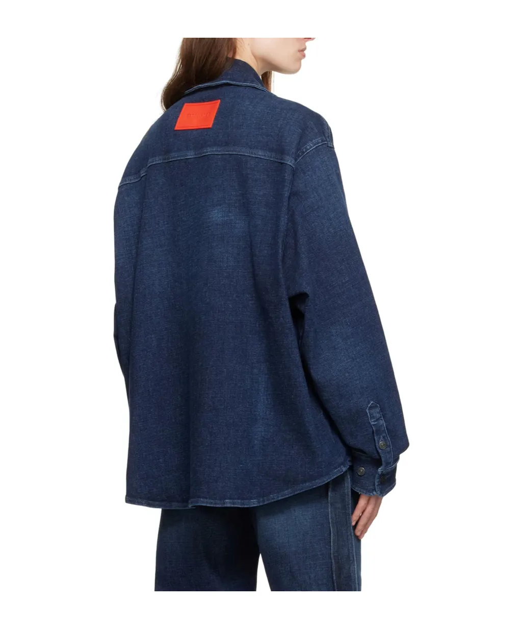 Square-Neck Long-Sleeved Denim Shirt
