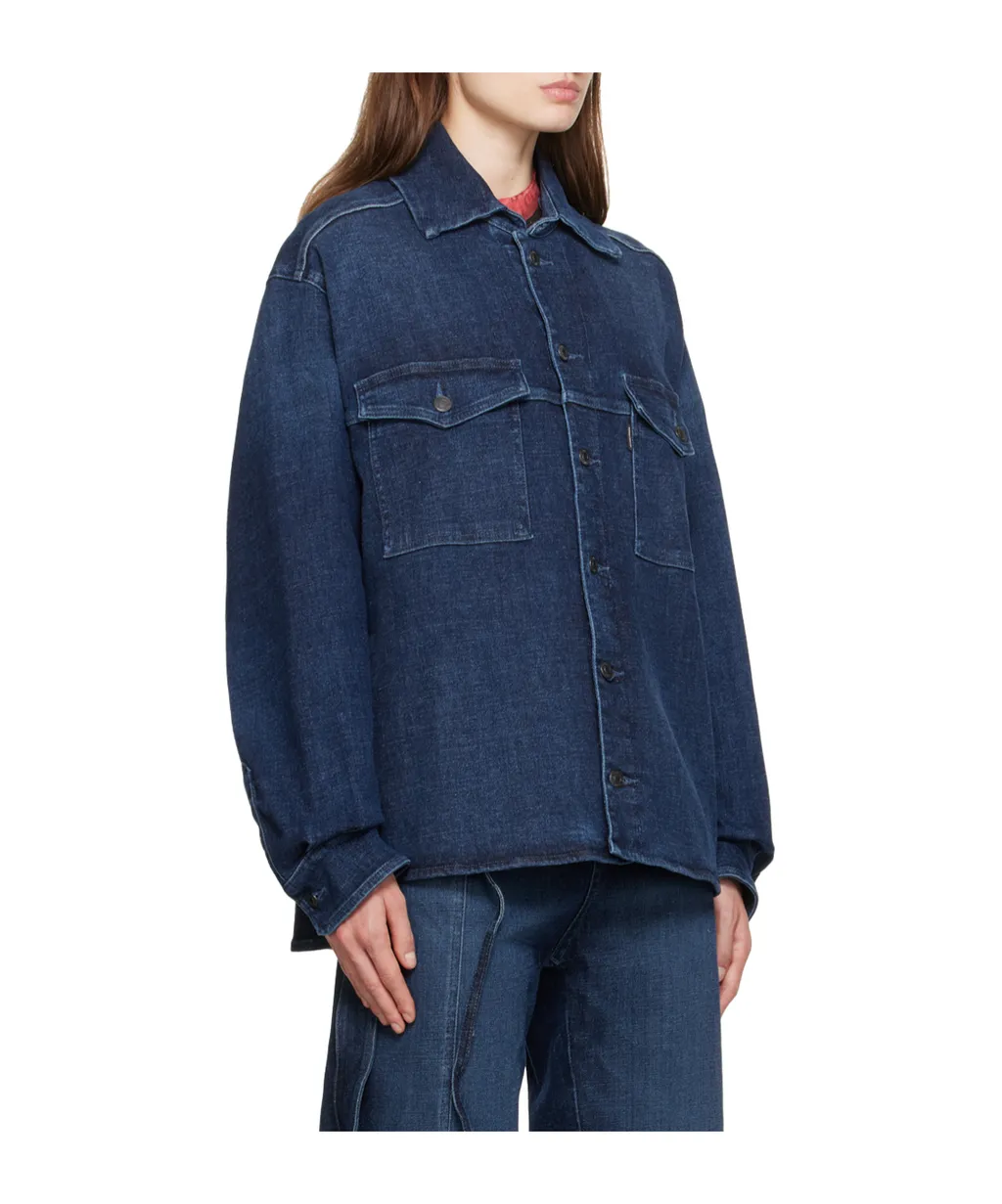 Square-Neck Long-Sleeved Denim Shirt
