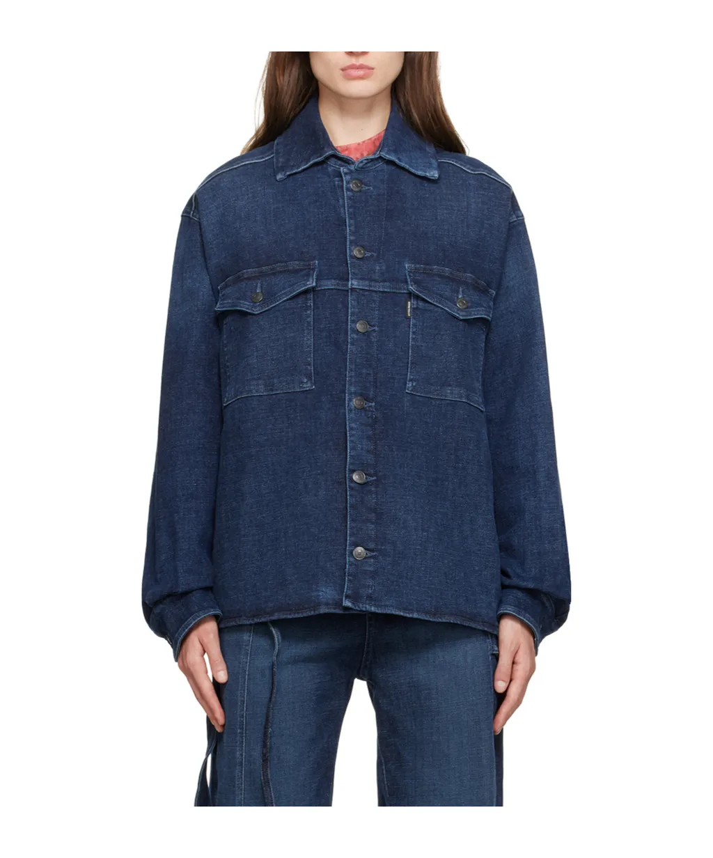 Square-Neck Long-Sleeved Denim Shirt