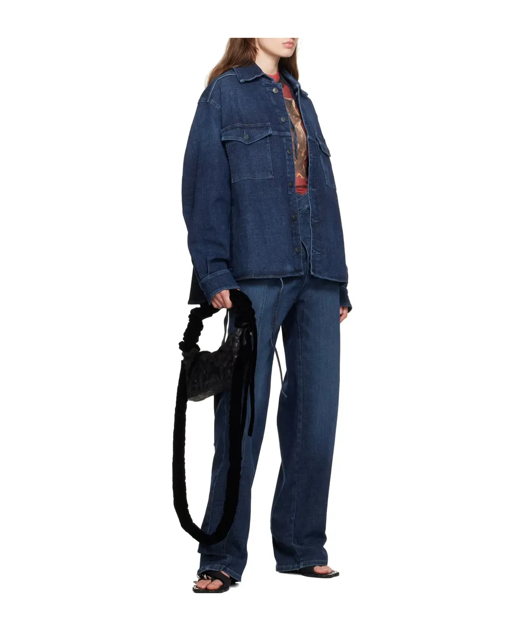 Square-Neck Long-Sleeved Denim Shirt