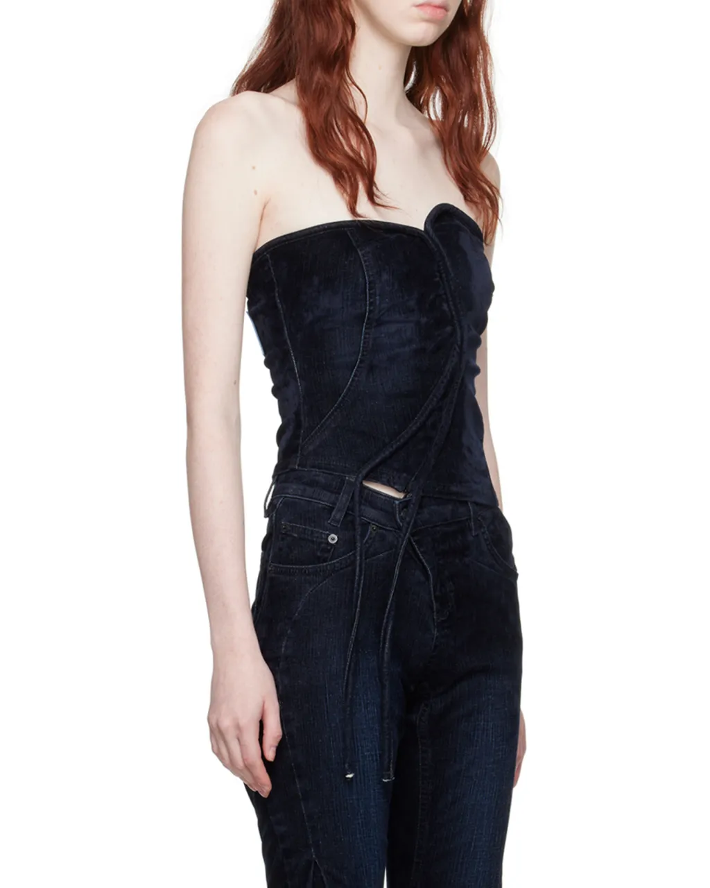 Logo-Patch Panelled Denim Corset